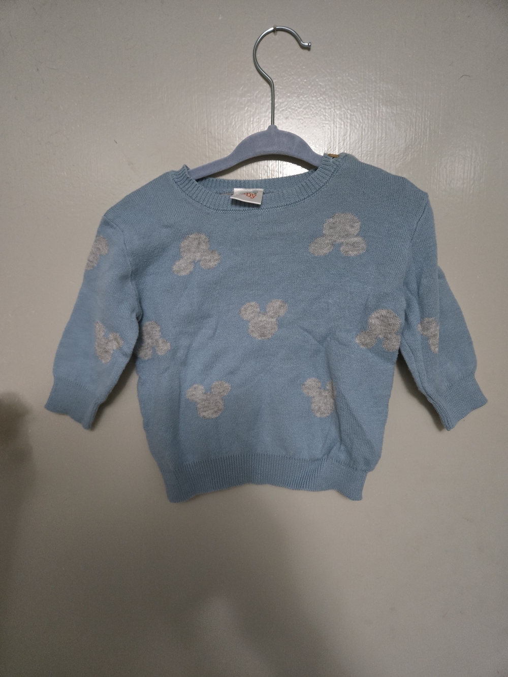 Disney Light Blue Sweater with Cream Mickey Head Pattern